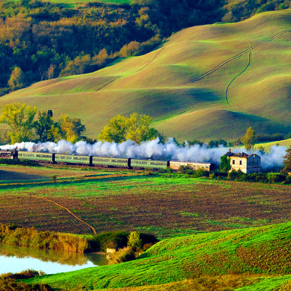 crete senesi landscape #85 a steam train in the crete senesi landscape